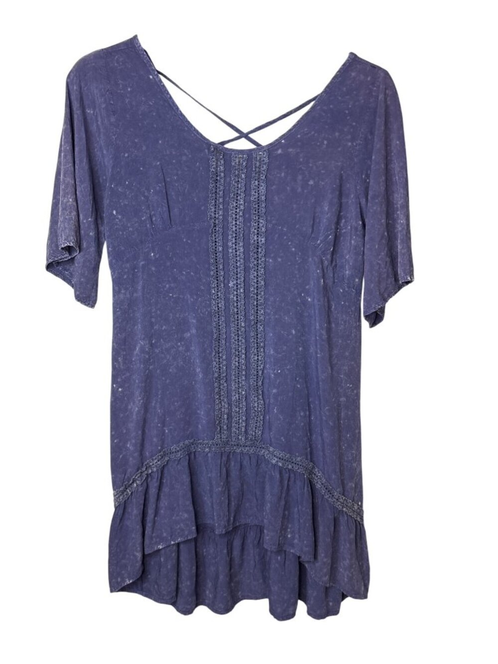 Umgee USA High Low Mini Dress S Violet White Speckled Lace Accents Cotton Blend